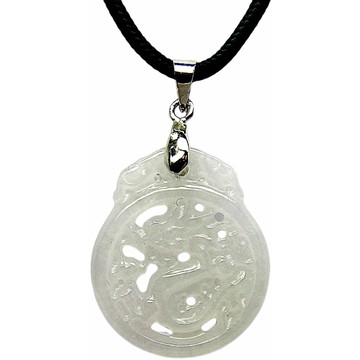 白翡白月光雕刻龍牌 天然A貨翡翠墜鍊玉墜子項鍊AA06