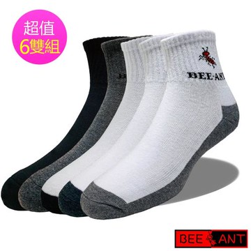 蜂蟻  1/2氣墊毛巾底休閒運動襪(6雙組#BA301)