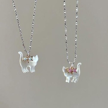 ANGEL 蝴蝶結微透貓咪女款項鍊(2色可選)