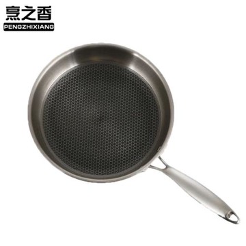 28CM蜂窩平底煎鍋批發 炒菜鍋家用平底鍋定 制 不銹鋼鍋炒鍋