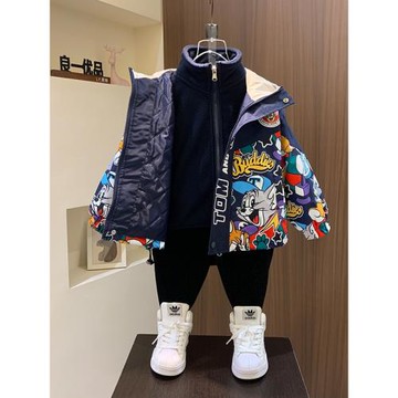 男童沖鋒衣三合一2025新款冬季男孩寶夾棉衣服兒童冬裝加絨厚外套