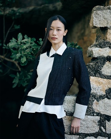 黑色中式門襟長袖雙層綿麻外套