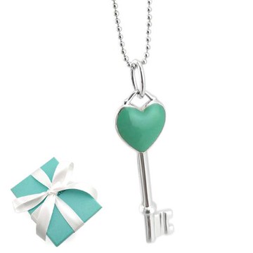 TIFFANY 925純銀-Keys 藍瓷愛心純銀鑰匙墜飾項鍊