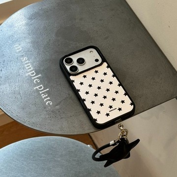 韓系黑邊白底星星防摔殼 iphone17promax手機殼16 15 14 13 保護套 蘋果保護殼 當季新款