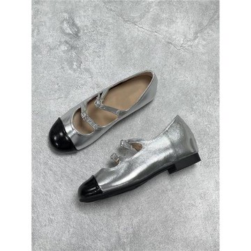 真皮瑪麗珍鞋女2025新款內增高小香風銀色芭蕾舞法式拼色氣質單鞋