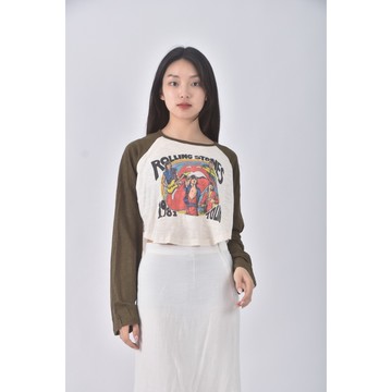 (M) vault in seoul質感修身短版美式綠色長袖上衣二手衣