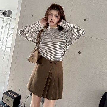【HARPER】雙釦接片磨毛百褶短褲裙 | 現貨  秋冬 褲裙 磨毛 百褶裙【SKD58147H】