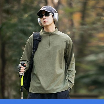 【台灣出貨】美式半拉鏈長袖t恤男款秋季新款休閒運動上衣服男立領長袖秋冬運動長袖寬鬆上衣薄款