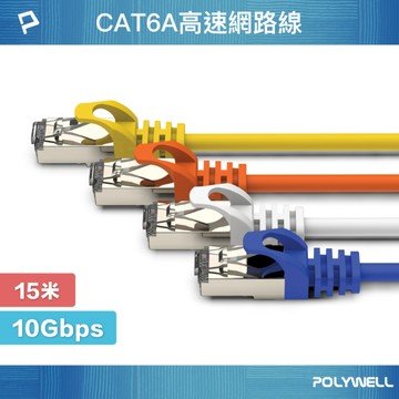 POLYWELL CAT6A 高速乙太網路線 S/FTP 10Gbps 15M