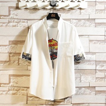 冰絲襯衫男夏季薄款男士短袖上衣中國風大碼印花復古潮流半袖襯衣