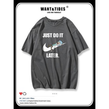 卡通動漫聯名男士純棉短袖夏季寬松百搭T恤美式ins潮牌體恤男潮