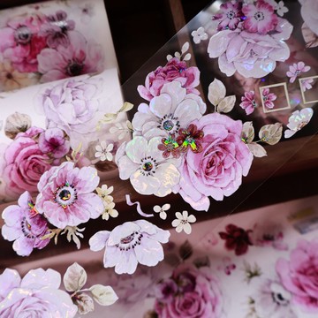 壹洱文創第14期新品現貨【紫霧紗】和紙膠帶月季花手賬PET貼紙