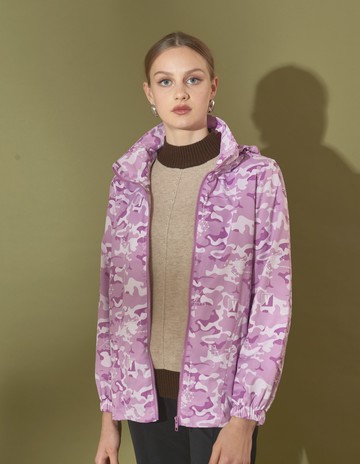 ★【喜芝梅】迷霧繚繞 可拆式連帽印花防風拉鏈夾克外套(紫色；M-2L) 224400191