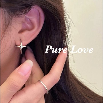 Pure Love樂芙 /正韓 銀飾【S925純銀】E0960簡約純銀耳針四芒星星耳環 耳扣 / 銀