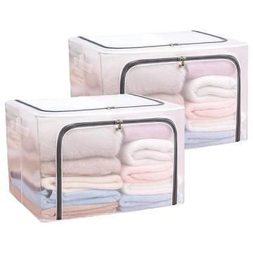 透明防水PVC收納箱 大容量加粗鋼架 可摺疊設計  50 x 40 x 36cm  灰色  2個