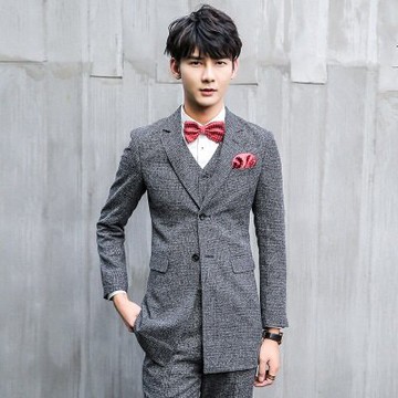 西裝外套西服套裝(三件套)-時尚中長版晚禮服伴郎男裝73hc50【獨家進口】【米蘭精品】