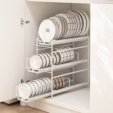 免運 開立發票 廚房置物架 瀝水架 落地置物架 碗碟收纳架 廚房抽拉碗碟架瀝水架櫥柜雙層抽屜式碗架拉籃碗盤分隔收納架