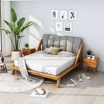 台灣公司貨 附發票 全實木床1.8米1.5米軟包雙人大床單人床現代簡約主臥家用楊木日式 快速出貨