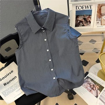 高品【四季疊搭】秋新時尚百搭無袖襯衫背心女翻領襯衣內搭打底衫