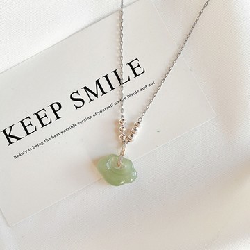 [米蘭精品] 925純銀項鍊和闐玉吊墜-如意平安長命鎖鍍14K金母親節情人節生日禮物女飾品2色74ao31