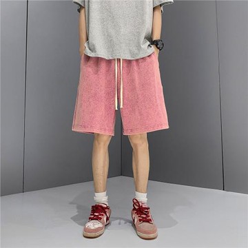 水洗做舊重磅短褲男美式復古高街褲子夏季五分褲直筒寬松休閑中褲