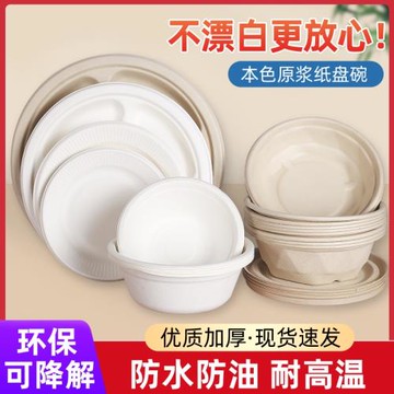一次性紙盤畫畫手工環保甘蔗漿可降解紙漿家用戶外燒烤盤骨碟子