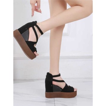 夏季新款時尚內增高坡跟涼鞋百搭防水臺高跟羅馬鞋厚底魚嘴女鞋潮