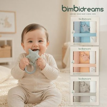 【bimbidreams】星星固齒器+二入紗布巾禮盒 (新生兒禮 滿月禮 彌月禮 嬰兒禮盒)