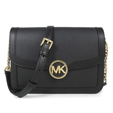 MICHAEL KORS Leida 金字大圓標Logo防刮翻蓋金鏈斜背包(黑色)
