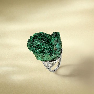 孔雀石活口戒指 隨形原石標本 火焰紋手工指環 S925銀 凝聚協調