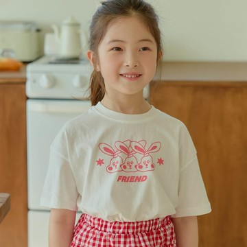 韓國 ERINJ - 兔兔好朋友短袖上衣-白