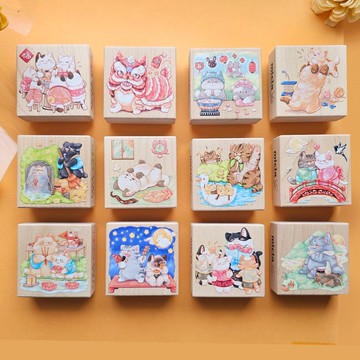 【貓貓過佳節】楓木彩色印章組全套12顆