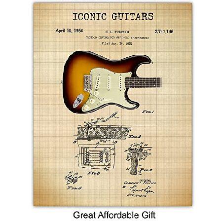 Famous Guitars Patent Print Set Vintage Gift for Musician, Guitar Player Wall Art Poster Set, Home Decor for Bedroom, Living Room 8x10並行輸入