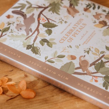 精緻燙金線裝筆記本(空白+方格)-葉葉花栗鼠