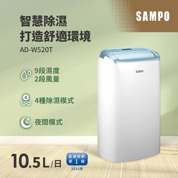 SAMPO聲寶 10.5L一級能效智慧全能除濕機 AD-W520T_廠商直送