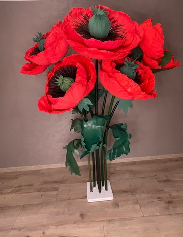 7 朵紅罌粟花一套。大泡沫罌粟。婚禮裝飾。豪華花。活動裝飾