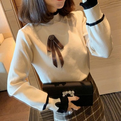 ボウタイ温かブラウス  ニットブラウス ブラウスセーター  薄手ニット 大人ファッション 大人コーデ ワンマイルコーデ ワンマイルファッション ハイネックシフォンセーター ニットブラウス ブラウスセーター