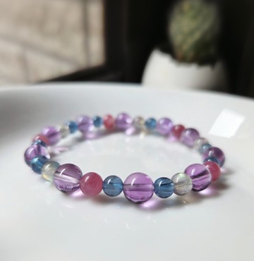 紫水晶 魔鬼海藍寶 淨透拉長石 玫瑰碧璽 水晶手鍊