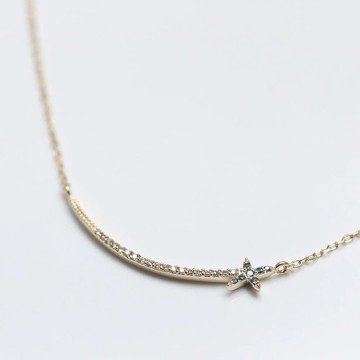 14K 藍色小十字架鑽石項鍊