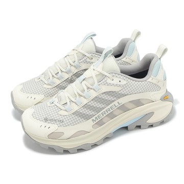 Merrell 登山鞋 Moab Speed 2 GTX 女鞋 米白 灰 藍 防水 緩衝 黃金大底 抓地 戶外鞋 ML038516