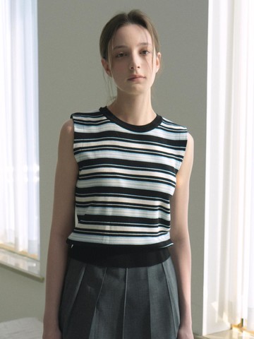 Stripe Viscose Knit Sleeveless Vest [black]