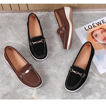 Taroko 純色絨皮圓頭厚底套腳懶人通勤休閒鞋(2色可選)