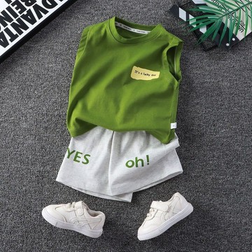 舒適有一套~男童夏裝套裝新款無袖夏日背心衣服男孩兒童兩件套寶寶痞帥 男童夏裝 休閒兩件套 短袖短褲套裝 兒童套裝