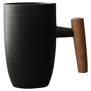 陶瓷木柄馬克杯 450ML  黑色  1個