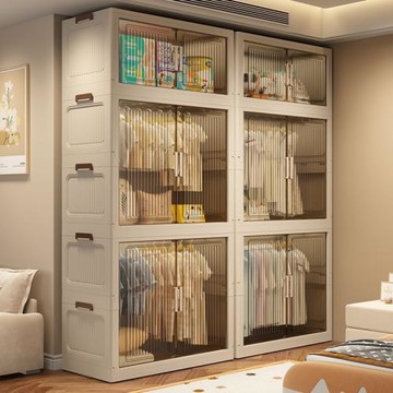 【多層置物】折疊式衣物收納柜家用簡易衣柜雙開門塑料柜子臥衣柜