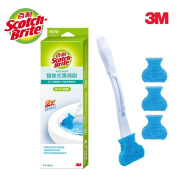 3M 百利替換式馬桶刷-除菌抗汙清潔型-標準無香味(1柄+4刷頭)