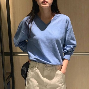 正韓針織上衣 V領長袖針織衫FOM1044-創翊韓都