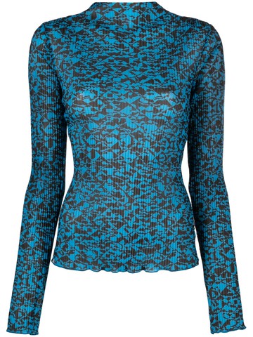 BOSS - graphic-print long-sleeves wool top - women - Spandex/Elastane/Polyester - M - Blue