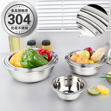 超厚304不銹鋼平底湯盆打蛋和面洗菜盆幼兒園食堂飯菜盆菜碗飯碗
