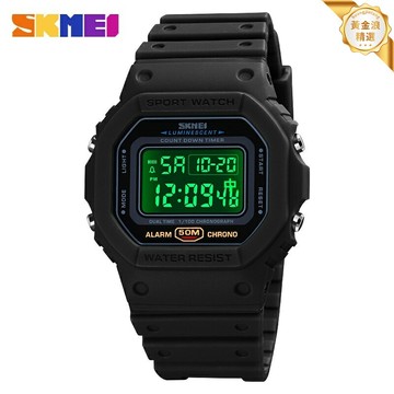 【防震防水夜光】電子運動表 學生手錶 情侶表 戶外表 方形大表盤 LED數字顯示 塑膠錶帶 針釦設計 男女通用